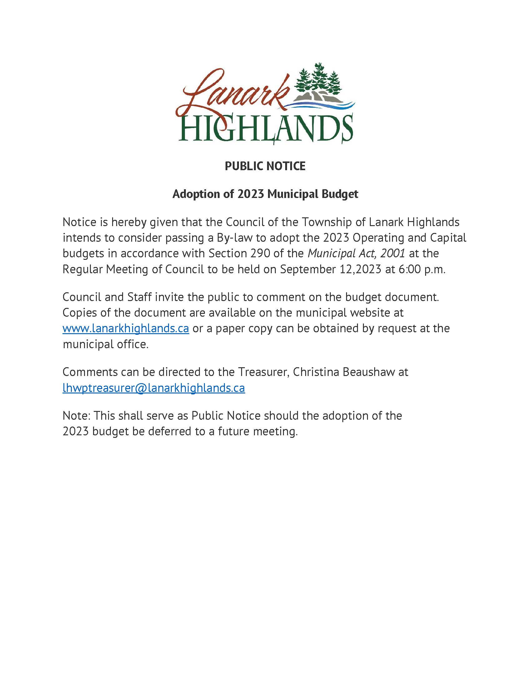 Passing of Budget Public Notice
